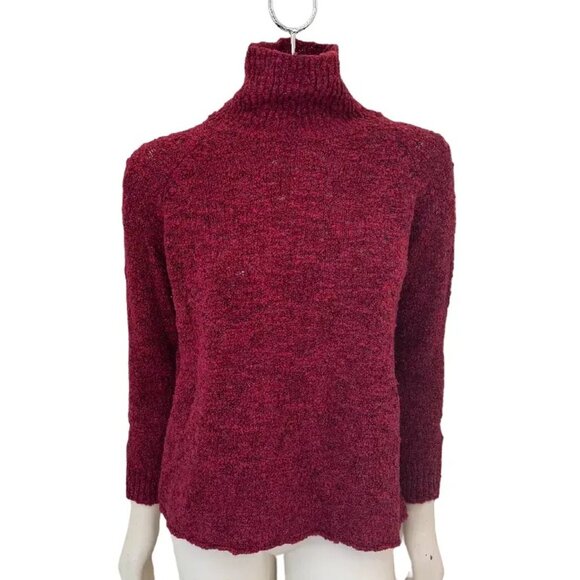 EILEEN FISHER Boucle Knit Turtleneck Sweater in Cranberry Red SZ S - Picture 9 of 9